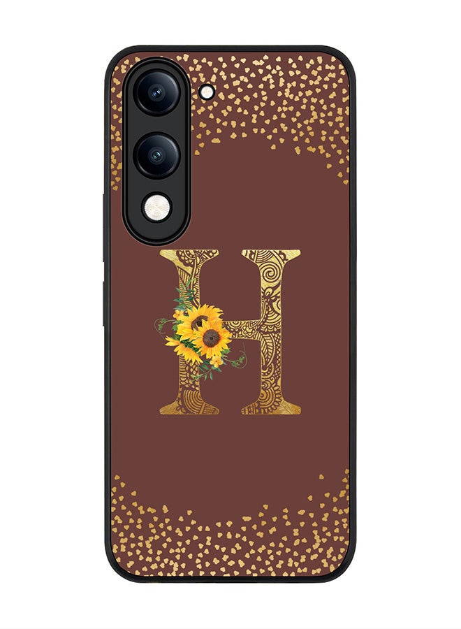 For vivo Y29s 5G / Y19s 5G Case,Slim fit Camera Protection, Shockproof Thin Phone cover  - Custom Floral Monogram - H  (Brown )